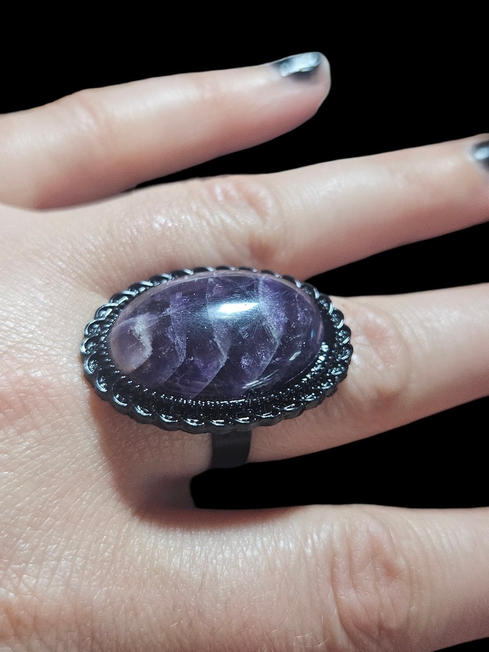 Amethyst Oval Statement Ring - adjustable Women's Purple Gemstone Ring